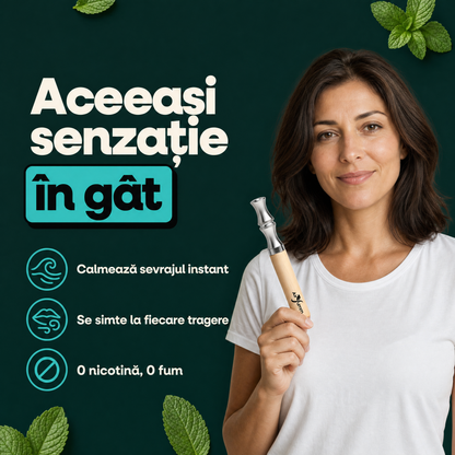 Aceeași senzație în gât: calmează sevrajul instant, se simte la fiecare tragere, 0 nicotină, 0 fum.